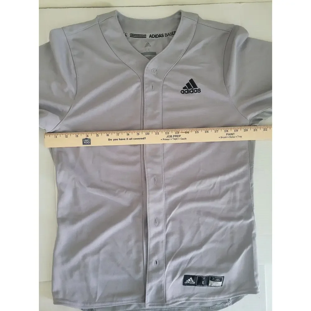 Adidas Baseball Men's Shirt Gray Size L Short Sleeve‎ Button Up Logo Polyester